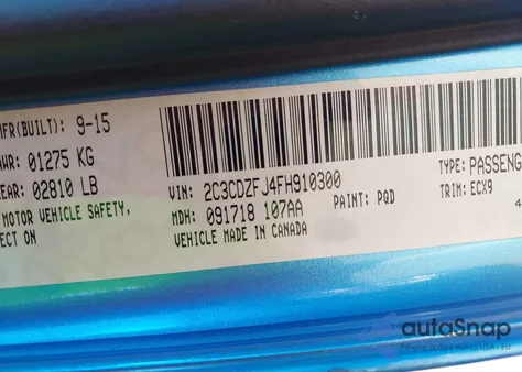 2015 Dodge Challenger R/T Scat Pack Shaker из США, поврежденный, VIN 2C3CDZFJ4FH910300